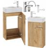 Deftrans - Lavabo da 40 cm con mobiletto sospeso, set WC per ospiti - Mini lavabi a mano - rovere - incl. rubinetto, scarico, click click, sifone - mobili da bagno piccolo