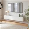 [en.casa] Mobile da Parete Porta TV con 2 Scomparti Chiusi Ante a Ribalta Pensile Multiuso Armadio Sospeso a Muro 180 x 32 x 30 cm - Bianco Opaco