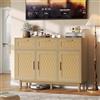 WOBOPCG Cassettiera a 3 cassetti, armadio con cassetti in legno, mobile a cassetti, credenza basso, mobile con cassetti in rattan, cassettiera per camera da letto, comodino, credenza (colore rovere, 3