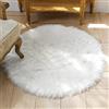 HEQUN Tappeto circolare in finta pelliccia di pecora, rivestimento per sedia in pile sintetico, morbido e morbido, per camera da letto, divano, pavimento (bianco, 60 x 60 cm)