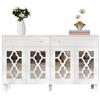 Azkoeesy Credenza bianca 140 cm con 2 cassetti e 4 ante in vetro a specchio, elegante maniglia in cristallo, buffet, cassettiera, per soggiorno e sala da pranzo