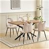 GrandCA HOME Set Tavolo e Sedie da Pranzo da 5 Pezzi,Tavolo Quadrato da 140cm,4 Sedia Imbottita in Lino,Adatto per Cucine,Sale da Pranzo e Soggiorni (colore del legno scuro+Beige