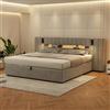 Moimhear Telaio letto imbottito con porta USB, letto matrimoniale, illuminazione a LED, lampada da comodino, con spazio contenitore, senza materasso, in velluto, grigio (180 x 200 cm)