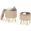 COSTWAY Set di 2 Pouf Contenitori Rotondi 23L + 6L, Ottomano con Vano Portaoggetti e Coperchio Rimovibile, Sgabelli da Trucco Imbottito con Gambe in Metallo, per Ingresso e Salotto