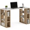 BAKAJI Scrivania con Doppia Libreria 6 Ripiani Tavolo da Lavoro Porta PC Computer Struttura e Piano in Legno MDF Arredamento Casa Ufficio Cameretta Design Moderno 140 x 60 x 75 cm, Quercia