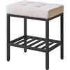 IBUYKE Stuoia da trucco rettangolare con piedi regolabili e spazio di archiviazione, sedia poggiapiedi, stuoia da toeletta con seduta in lino, multiuso come tavolino da lato o ottomana, Linen WBD017Y