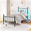 REXO 90 x 200 cm, telaio in metallo con testa e piastra in stile vintage, stazione di ricarica USB, telaio per letto a LED, supporto per slat in acciaio resistente, portata sotto il letto, nessuna molla di