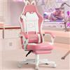 Hellove Sedia Gaming Ergonomica Cute Cat con Poggiapiedi, Poltrona Gaming Reclinabile in Pelle PU con Poggiatesta Regolabile, Supporto Lombare e Cervicale, Altezza Regolabile, Rosa Bianco