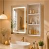 BIYFSDS Armadietto da bagno con specchio e LED 1 porta, armadio da bagno a specchio con presa e 3 ripiani aperti, specchio bagno con spazio e ripiano regolabile (bianco-1, 60 x 60 x 15)