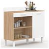 IDMarket - Credenza bassa 100 cm Piano di lavoro CINA H.83 cm 1 anta + 1 cassetto finitura faggio e bianco