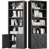 oneinmil 2 Pezzi Libreria Alta con Ante 6 Ripiani, Scaffale PortaLibri Moderno con Ante e Ripiani Aperti, Mobile Contenitore per Soggiorno, Ufficio, Camera da Letto, 55.5 x 23.5 x 181 cm, Nero