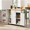 Xbro Isola Cucina con Piano Ribaltabile e Carrello su 5 Ruote, 1 Cassetto e Ripiano, Mobile Pratico e Compatto per Cucina e Sala da Pranzo, 130×75×88 cm, Bianco
