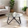 FurnitureR Tavoli da salotto, tavolino rotondo minimalista con piano in vetro temperato, base artistica a forma di farfalla, per casa, soggiorno, patio, giardino, 80 x 80 x 40 cm