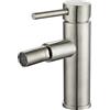 VALAZ - Rubinetto Bidet in Acciaio Spazzolato | Rubinetto Monocomando Lavabo, Miscelatore Acqua Fredda e Calda, Risparmio Idrico | Installazione Facile e Rapida | In Ottone, Inox, Elegante, Rotondo
