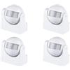 A2ZWORLD 4 Pezzi Sensore di Movimento PIR 180° da Esterno e Interno IP44, Rilevatore a Infrarossi Orientabile da Parete o Soffitto, Sensore Crepuscolare per Luci LED Max 300W e Alogene Max 1200W, Bianco