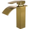 VALAZ Rubinetto Bagno Lavabo Cascata Dorato Spazzolato Protezione PVD | Miscelatore Lavabo Bagno Acqua Fredda e Calda, Risparmio Acqua | Installazione Facile | Ottone, Inossidabile, Serie Aljibe