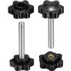 sourcing map Set di 2 pomelli a stella M6 x 50 mm maschio + filettatura femmina M6 da 25 mm, con filettatura metrica a 6 stelle, viti a vite con foro passante e viti a pollice, colore nero
