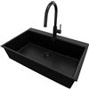 PRIMAGRAN Lavandino da Cucina Tutto Nero 78x50cm, Lavello in Granito a 1 vasca + Rubinetto 40x20cm + Set di accessori, Lavabo da Cucina Incasso al Mobile 80cm - Oslo Top S542