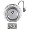 VBChome Lavello da incasso con rubinetto, 490 mm, struttura satinata, a partire da 45 cm, in acciaio inox, lavello da cucina, rotondo, per campeggio, sifone in acciaio inox