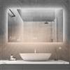 byecold Specchio da bagno con illuminazione a LED, 100 x 60 cm, riscaldamento a specchio con stazione meteo, specchio da bagno WiFi, riscaldamento a specchio con interruttore touch, orizzontale