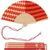Fisura - Ventaglio in Legno Motivo Righe e Onde Rosso, Accessorio Estivo Moderno Vivace, con Laccetto Incluso, Idea Regalo Originale, 42,5 x 23 cm