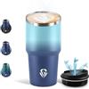 Motswedi Termos Caffè 600 ML, Tazza termica Riutilizzabili Prova di Perdite, Bicchiere Termico, Acciaio Inox 304, Travel Mug per Caffè Caldo e Freddo, Latte e Tè - Blu ghiaccio & Blu marino