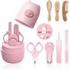 HAGOT Set per la Cura del Bambino 7 in 1 con Custodia Carina, Tagliaunghie, Forbicine, Lima, Pinzette e Sspazzola in Silicone, Set per la Cura del Bambino e Dei Neonati