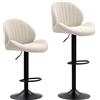 Set 2 Sgabelli Da Bar A Conchiglia Con Poggiapiedi, In Tessuto Effetto Ciniglia, 48x50x94-115 Cm, Nero E Beige