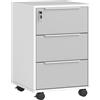 Schedario Per Ufficio A 3 Cassetti Con Chiavi Di Sicurezza E 4 Ruote, In Legno, 40x40x63.5 Cm, Bianco E Grigio
