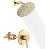 sumerain - Set di rubinetti doccia in ottone spazzolato, valvola di bilanciamento della pressione anti-scottatura, 20,8 cm, extra sottile, con valvole di ritegno di non ritorno