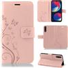 betterfon Custodia compatibile con Wiko View 4 / View 4 Lite | Custodia a portafoglio in pelle PU di alta qualità per View 4 / View 4 Lite | Custodia a portafoglio con fiori | oro rosa
