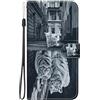BLOTECH Cover per ZTE Blade A52 Portafoglio Magnetica Adsorbimento Retrò PU Pelle Custodia Cover con Funzione Stand/Slot per Schede Flip Wallet,Riflesso di un gatto e di una tigre