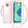 FERLAN Cover per Redmi Note 9S/Note 9 Pro con Cordino, 360 Gradi Antiurto Custodia con Protezione Schermo Integrata Trasparente Rugged TPU Bumper Doppia Protettiva Cover per Redmi Note 9S/Note 9 Pro-Rosa
