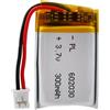 Sunkoo Batteria ai polimeri di litio 3,7 V 300 mAh 602030 ricaricabile con cavo connettore JST per altoparlanti e dispositivi wireless