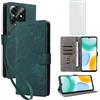 IUQXU Cover per Honor X5C Plus/X5C 4G Libro con Pellicola Vetro Temperato [Blocco RFID] Antiurto Supporto Custodia in Pelle Portafoglio per Honor X5C+ HonorX5C Plus HonorX5C+ Verde