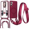 FERLAN Cover con Cordino per Samsung Galaxy A54 Cover Magnetica, Cover in Silicone TPU Morbido Corda Collana Necklace Regolabile Stylish con Catena Ultra Sottile Case, Rosso