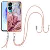SNCLET Cover con Cordino per Honor 90 Lite Custodia con Collana Staccabile Regolabile Antiurto TPU Edges PC Back Anti Scratch Custodia Marmo Protettiva Case per Honor 90 Lite 6.7,Marmo Rosso