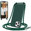 Jrkvniv Cover per iPhone 11 Pro Max con Cordino, Morbido TPU Silicone Case con Laccio Tracolla, Regolabile e Rimovibile, Antiurto AntiGraffio Case per iPhone 11 Pro Max, Verde