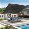 PURPLE LEAF Ombrellone da Giardino 3 x 4 m con Manovella, Ombrellone Decentrato in Alluminio con 8 Stecche, Rotazione di 360° e 5 Inclinazioni, Tela 240 g/m² con Protezione UV 50+, Grigio