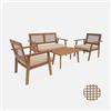 sweeek Salotto da Giardino in Legno e Canna Rotonda, 4 posti Marrone Naturale - 117x64x74 cm