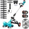 WingFly Decespugliatore a Batteria 21V, Tagliaerba Elettrico 800W con 2 Batterie 2,40Ah, 22000 giri/min, 4 Tipi di Lame, Altezza regolabile e testa girevole a 90° Per Il Taglio Di Giardini