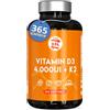 HN Vitamina D3 K2 (4000 UI) di Alto Dosaggio Vitamina D Supporta alla funzione immunitaria e ossea Integratore Vitamin D3 + K2 altamente concentrata per regolare il metabolismo del calcio 365 Compresse