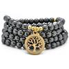 oasymala Accessori per la meditazione, 108 perle Mala, ciondolo albero della vita in oro, bracciale o collana di perle yoga per uomo o donna (Ematite (Hematite))