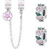 Doyafer 925 Sterling Silver Stopper Floewr Charms Safety Chain Set Fiore rosa Silicone Bead Chain Charms Per Bracciali Donne Perline Amici Regalo di famiglia