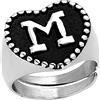Beloved ❤️ Anello da donna con Lettera iniziale in acciaio - Smalto acrilico opaco nero - Comfort fit leggermente regolabile con gambo aperto (Large, Lettera M)