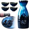 PORFOYO Set di 5 sake da 310 ml, in ceramica giapponese, vetro borosilicato di alta qualità con tazza e vaso di vino, elegante porcellana blu