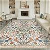 PureCozy Tappeto Salotto 200x300cm Floreale Pelo Corto Antiscivolo Morbido Retro Lavabile Tappeti per Cucina Corridoio Piedi Del Letto Camera Da Letto Salotto Beige Rug