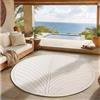 SIMPEX Tappeto a Pelo Corto Rotondo 80 cm Crema, Effetto 3D Alto Basso, Design Skandi Boho, Tappeto Balcone per Cucina Ingresso Soggiorno, Adatto Indoor Outdoor