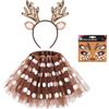 Meleager Costume Renna - Cerchietto Renna, Tutu Gonna Marroni, Tatuaggio Viso Cervo, Vestito da Animale per Natale, Carnevale Aa