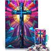 AITEXI puzzle 1000 pezzi per adulti Vetrata raffigurante la croce di Gesù Gara di velocità delle mani Migliorare l'amore tra le coppie 52x38cm